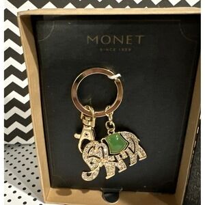 NEW BEAUTIFUL Monet Gold Tone Elephant Keychain Purse Charm New in Box